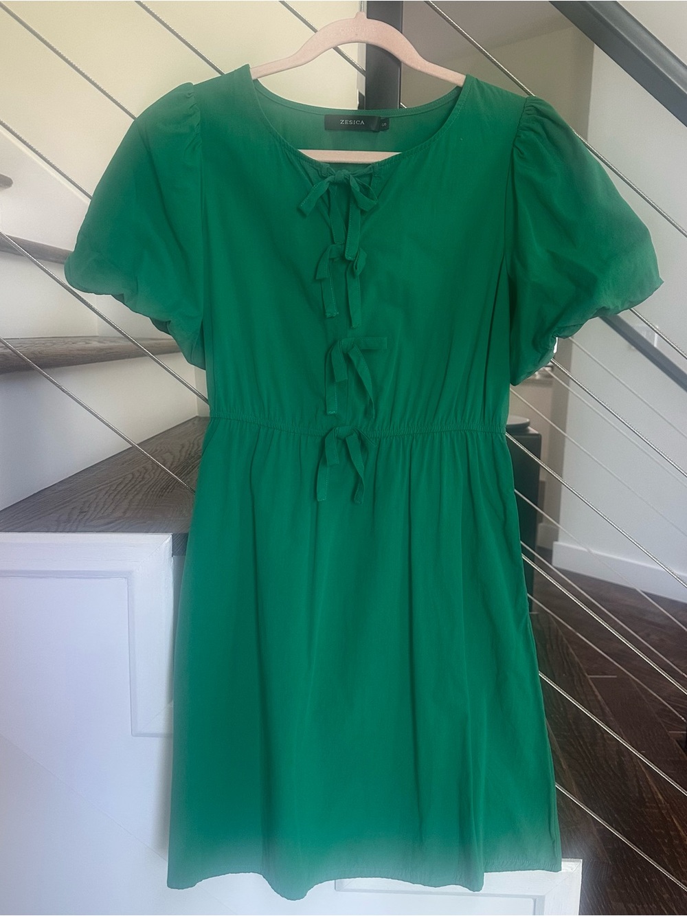 Zesica Tie Front Babydoll Mini Dress with Bows 
Kelly Green | Size: Small
